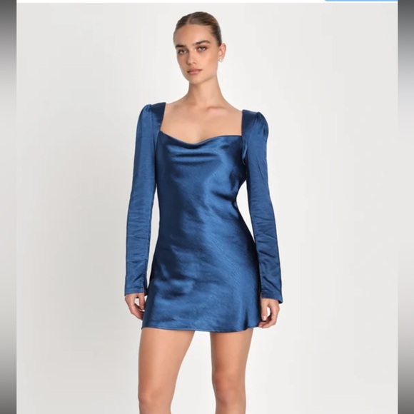 Lulus Dresses & Skirts - Lulus Dark Blue Satin Open Back Dress